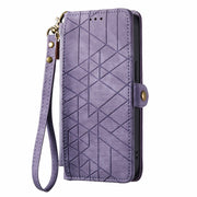 For Huawei Pura 70 Geometric Zipper Wallet Side Buckle Leather Phone Case(Purple)