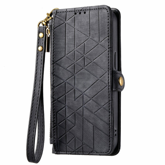 For Huawei Pura 70 Pro Geometric Zipper Wallet Side Buckle Leather Phone Case(Black)