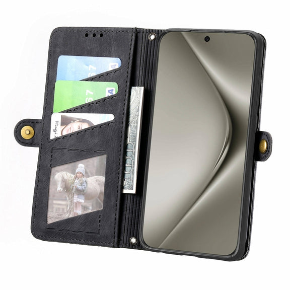 For Huawei Pura 70 Pro Geometric Zipper Wallet Side Buckle Leather Phone Case(Black)