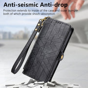 For Huawei Pura 70 Pro Geometric Zipper Wallet Side Buckle Leather Phone Case(Black)