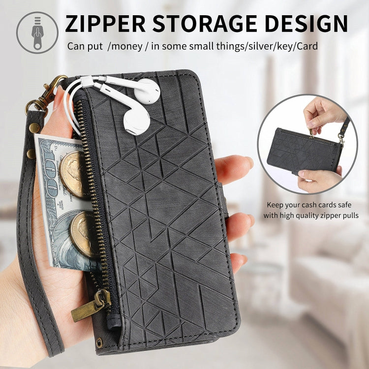 For Huawei Pura 70 Pro Geometric Zipper Wallet Side Buckle Leather Phone Case(Black)