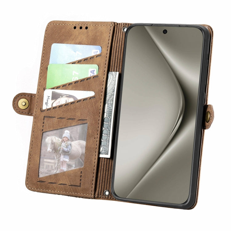 For Huawei Pura 70 Pro Geometric Zipper Wallet Side Buckle Leather Phone Case(Brown) - Huawei Cases by PMC Jewellery | Online Shopping South Africa | PMC Jewellery | Buy Now Pay Later Mobicred