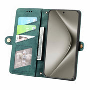 For Huawei Pura 70 Pro Geometric Zipper Wallet Side Buckle Leather Phone Case(Green)