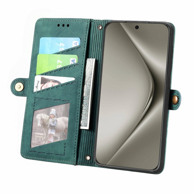 For Huawei Pura 70 Pro Geometric Zipper Wallet Side Buckle Leather Phone Case(Green)