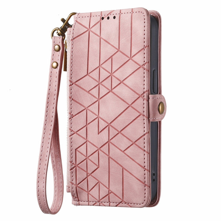 For Huawei Pura 70 Pro Geometric Zipper Wallet Side Buckle Leather Phone Case(Pink)