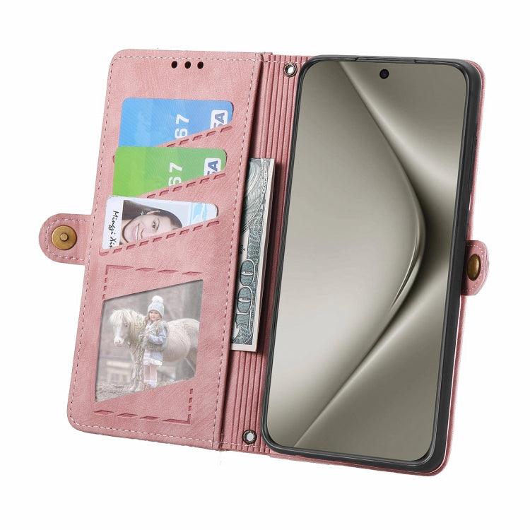 For Huawei Pura 70 Pro Geometric Zipper Wallet Side Buckle Leather Phone Case(Pink)