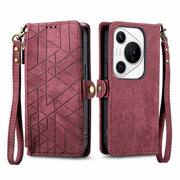 For Huawei Pura 70 Pro Geometric Zipper Wallet Side Buckle Leather Phone Case(Red)