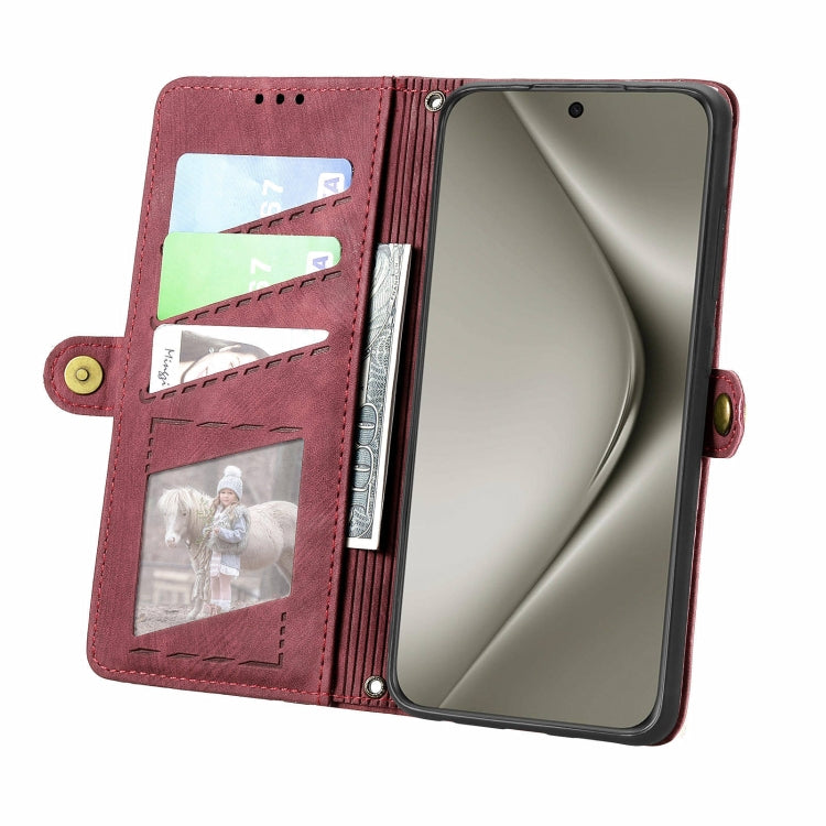 For Huawei Pura 70 Pro Geometric Zipper Wallet Side Buckle Leather Phone Case(Red)