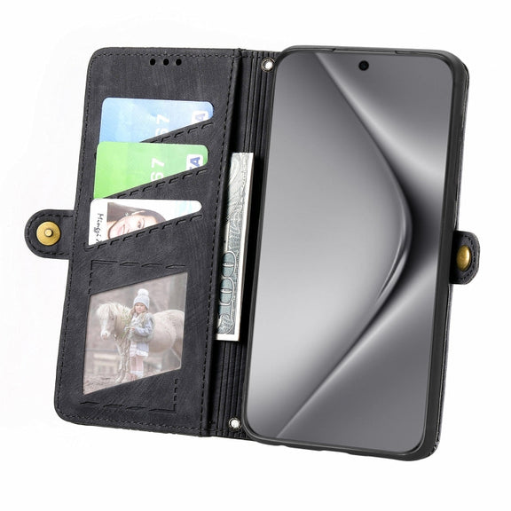 For Huawei Pura 70 Pro+ Geometric Zipper Wallet Side Buckle Leather Phone Case(Black)