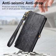 For Huawei Pura 70 Pro+ Geometric Zipper Wallet Side Buckle Leather Phone Case(Black)