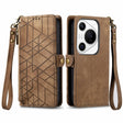 For Huawei Pura 70 Pro+ Geometric Zipper Wallet Side Buckle Leather Phone Case(Brown) - Huawei Cases by PMC Jewellery | Online Shopping South Africa | PMC Jewellery | Buy Now Pay Later Mobicred