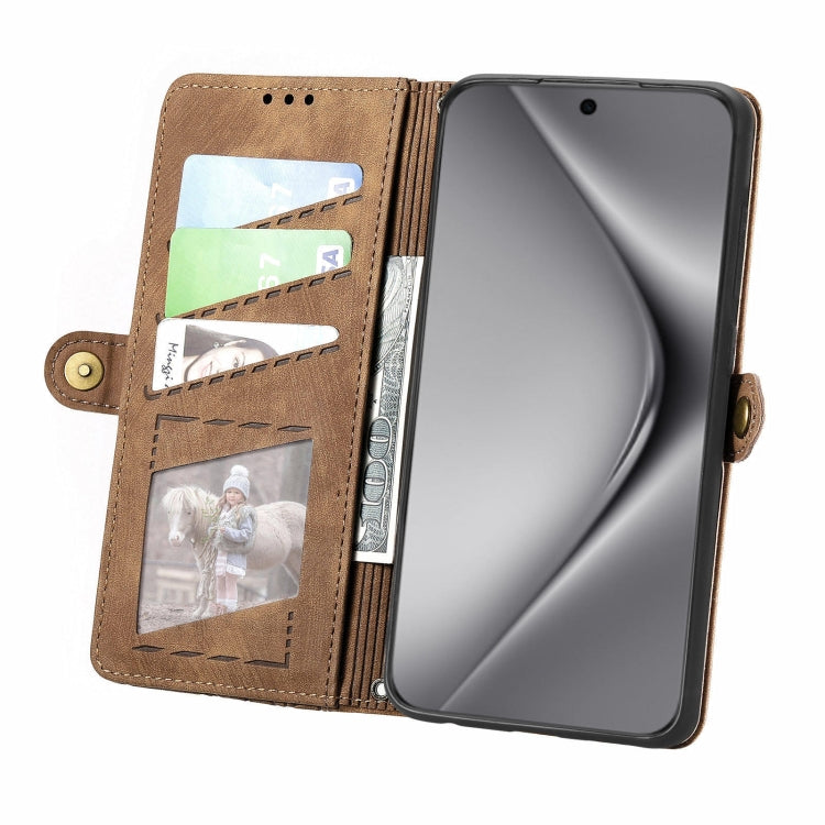 For Huawei Pura 70 Pro+ Geometric Zipper Wallet Side Buckle Leather Phone Case(Brown)