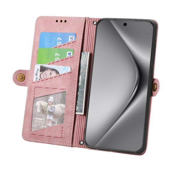 For Huawei Pura 70 Pro+ Geometric Zipper Wallet Side Buckle Leather Phone Case(Pink)