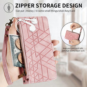 For Huawei Pura 70 Pro+ Geometric Zipper Wallet Side Buckle Leather Phone Case(Pink)
