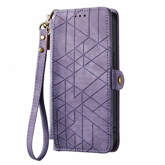 For Huawei Pura 70 Pro+ Geometric Zipper Wallet Side Buckle Leather Phone Case(Purple)