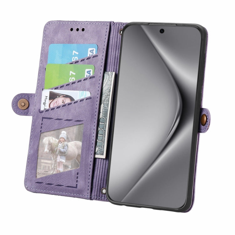 For Huawei Pura 70 Pro+ Geometric Zipper Wallet Side Buckle Leather Phone Case(Purple)