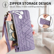 For Huawei Pura 70 Pro+ Geometric Zipper Wallet Side Buckle Leather Phone Case(Purple)