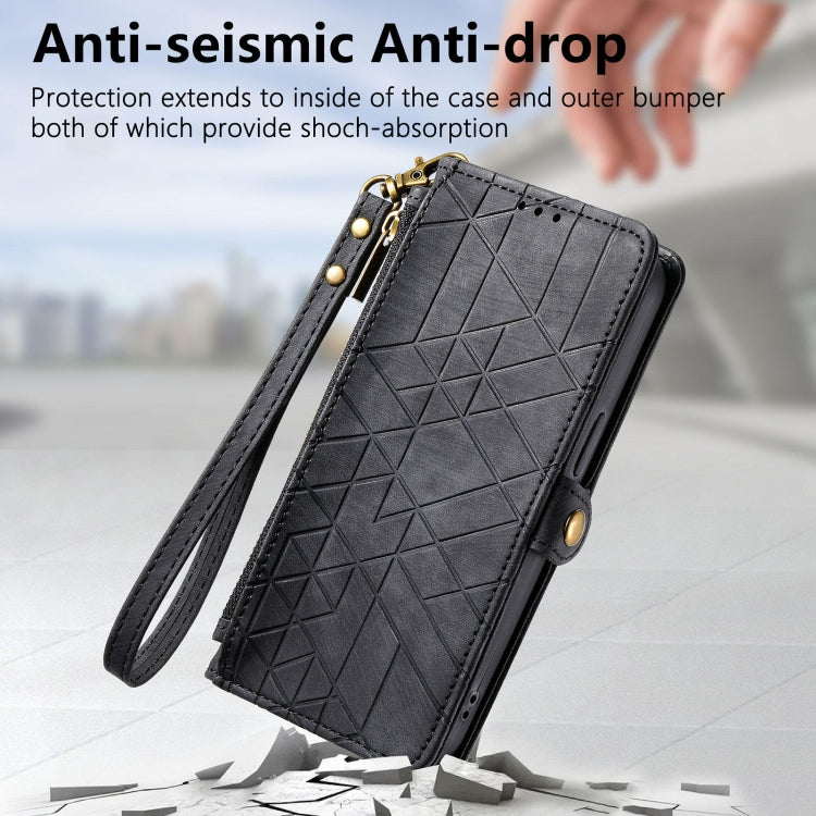 For Huawei Pura 70 Ultra Geometric Zipper Wallet Side Buckle Leather Phone Case(Black)