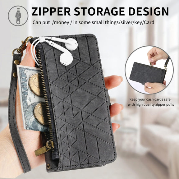 For Huawei Pura 70 Ultra Geometric Zipper Wallet Side Buckle Leather Phone Case(Black)
