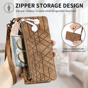 For Huawei Pura 70 Ultra Geometric Zipper Wallet Side Buckle Leather Phone Case(Brown)