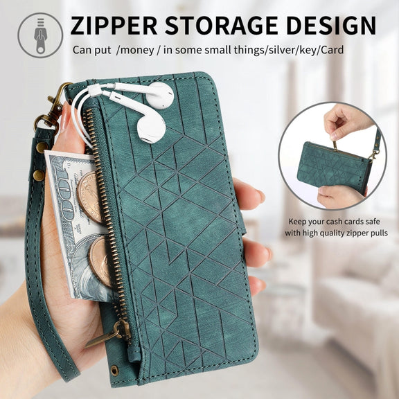 For Huawei Pura 70 Ultra Geometric Zipper Wallet Side Buckle Leather Phone Case(Green)