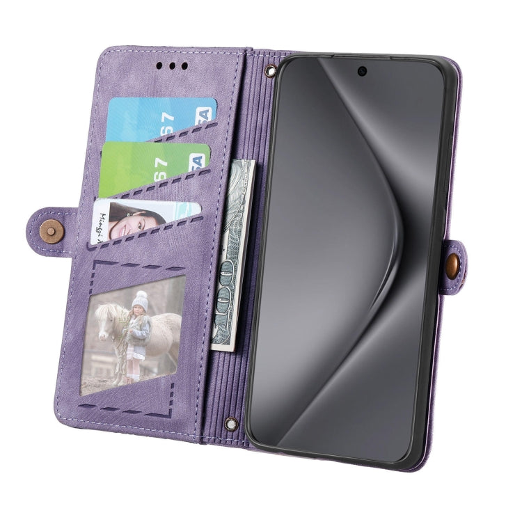 For Huawei Pura 70 Ultra Geometric Zipper Wallet Side Buckle Leather Phone Case(Purple)