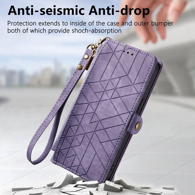 For Huawei Pura 70 Ultra Geometric Zipper Wallet Side Buckle Leather Phone Case(Purple)