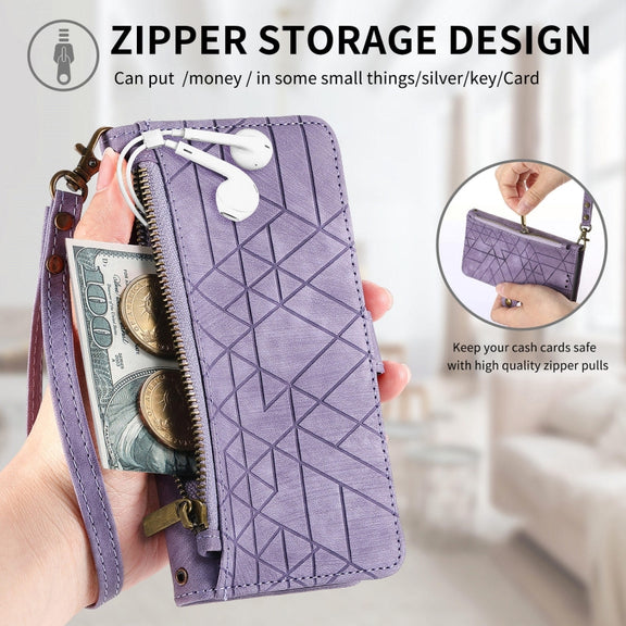 For Huawei Pura 70 Ultra Geometric Zipper Wallet Side Buckle Leather Phone Case(Purple)