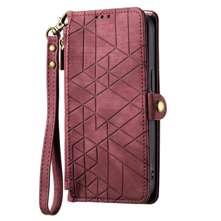 For Huawei Pura 70 Ultra Geometric Zipper Wallet Side Buckle Leather Phone Case(Red)