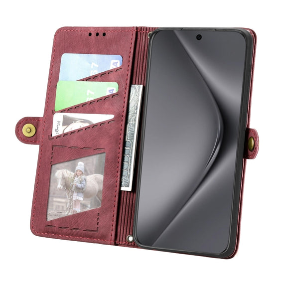 For Huawei Pura 70 Ultra Geometric Zipper Wallet Side Buckle Leather Phone Case(Red)