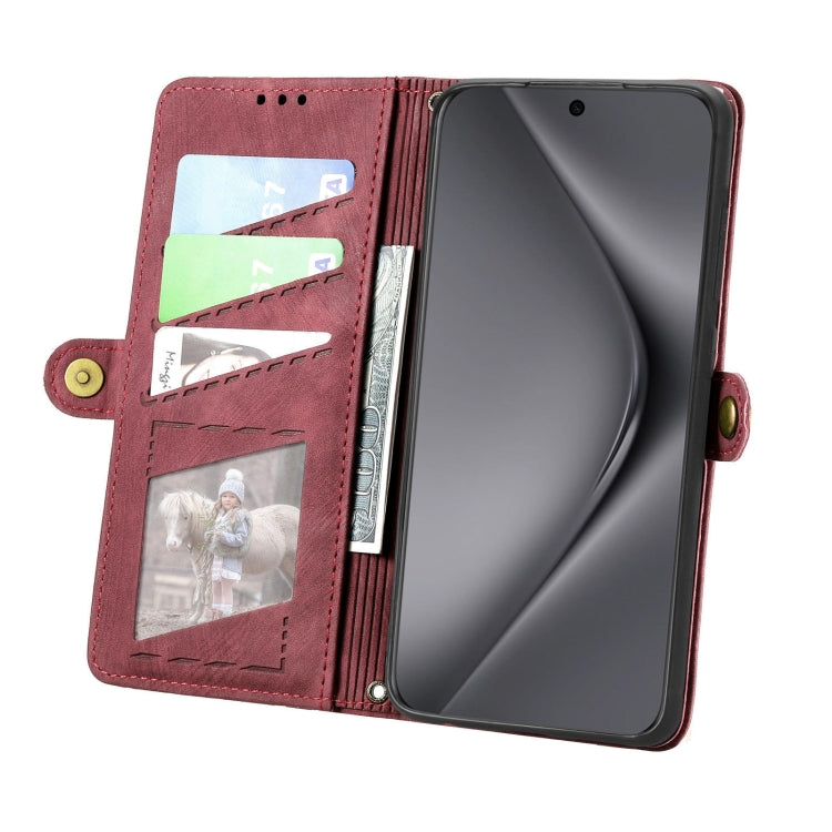 For Huawei Pura 70 Ultra Geometric Zipper Wallet Side Buckle Leather Phone Case(Red)