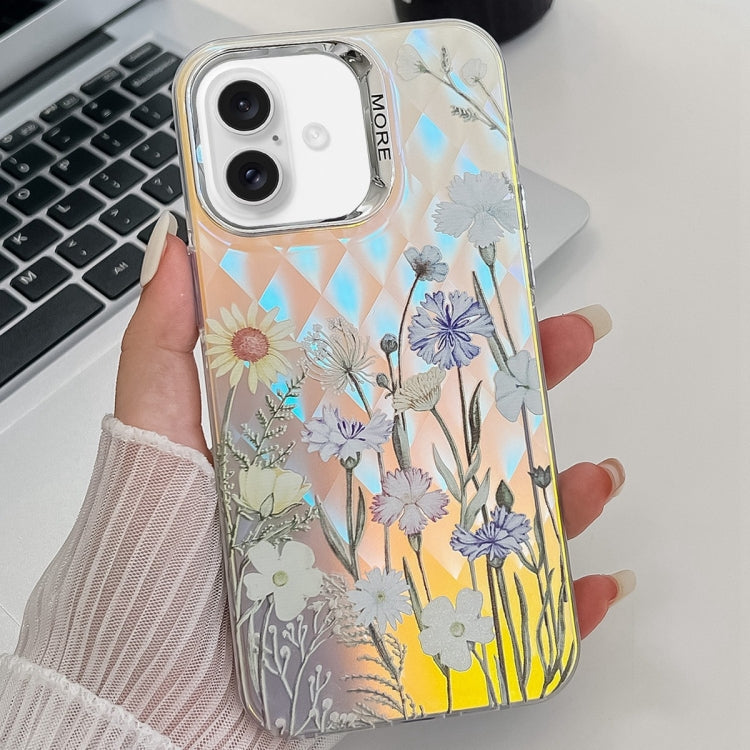 For iPhone 16 Electroplating Laser Flower Texture TPU Phone Case(Chrysanthemum AH5) - iPhone 16 Cases by PMC TechLife | Online Shopping South Africa | PMC TechLife | Buy Now Pay Later Mobicred