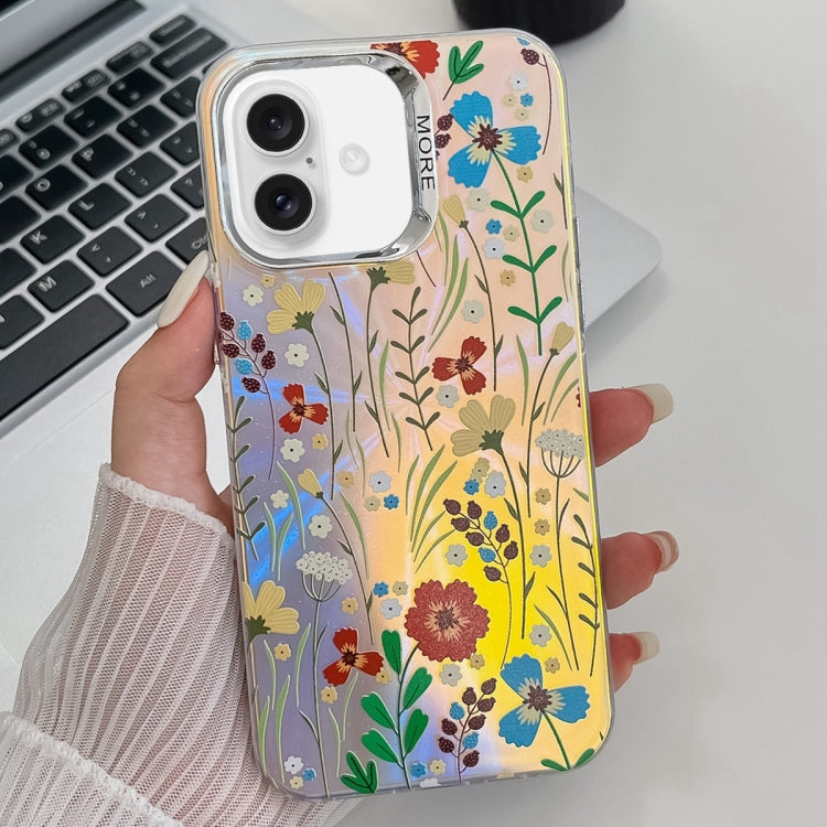 For iPhone 16 Electroplating Laser Flower Texture TPU Phone Case(Flower AH6) - iPhone 16 Cases by PMC TechLife | Online Shopping South Africa | PMC TechLife | Buy Now Pay Later Mobicred