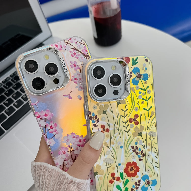 For iPhone 16 Electroplating Laser Flower Texture TPU Phone Case(Zinnia AH9)