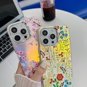 For iPhone 16 Electroplating Laser Flower Texture TPU Phone Case(Leaves AH12)