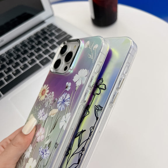 For iPhone 16 Plus Electroplating Laser Flower Texture TPU Phone Case(Peony AH11)
