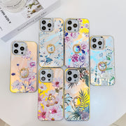 For iPhone 16 Pro Electroplating Laser Flower Ring Holder TPU Phone Case(Pear Blossom AH17)