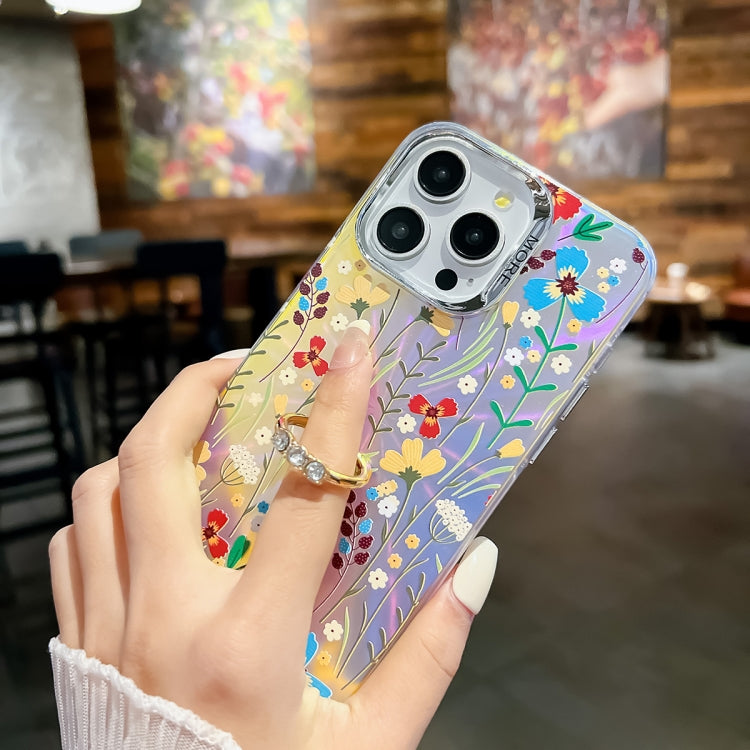 For iPhone 16 Electroplating Laser Flower Ring Holder TPU Phone Case(Leaves AH12) - iPhone 16 Cases by PMC TechLife | Online Shopping South Africa | PMC TechLife | Buy Now Pay Later Mobicred