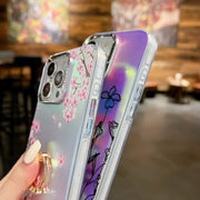For iPhone 16 Plus Electroplating Laser Flower Ring Holder TPU Phone Case(Lavender AH14)