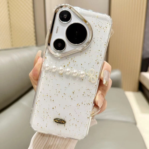 For Huawei  Pura 70 Pro Gold Foil Pearl Bow TPU Phone Case(Gold Foil Pearl)