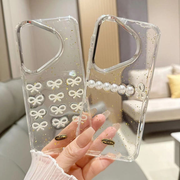 For Huawei  Pura 70 Pro Gold Foil Pearl Bow TPU Phone Case(Gold Foil Bows)