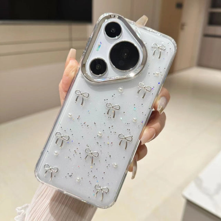 For Huawei Pura 70 Pro Small Fresh Bow TPU Phone Case(Silver Bow) - free shipping - PMC Jewellery - Order now!