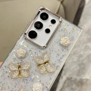For Samsung Galaxy S25 Ultra 5G Three-dimensional Butterfly Glitter TPU  Phone Case(Gold)