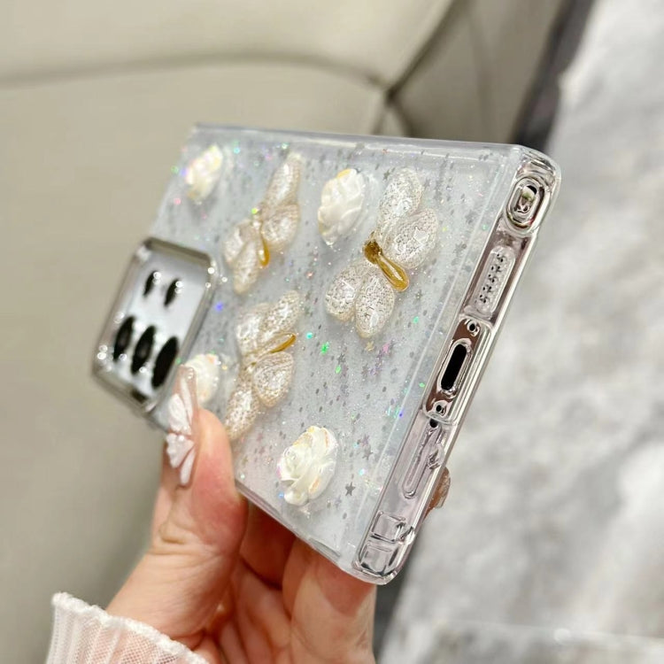 For Samsung Galaxy S25 Ultra 5G Three-dimensional Butterfly Glitter TPU  Phone Case(Gold)