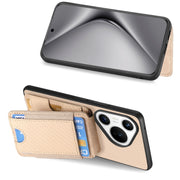 For Huawei Pura 70 Pro Carbon Fiber Vertical Flip Wallet Stand Phone Case(Khaki)