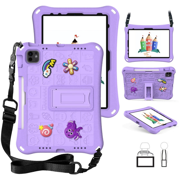 For iPad Pro 11 2024 Hi Baby EVA Full Body Tablet Case with Strap(Light Purple)