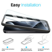 For iPhone 15 Pro NORTHJO 2pcs A++ Screen Protector Tempered Glass Film with Installation Frame