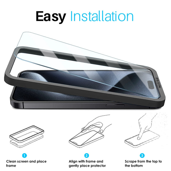 For iPhone 15 Pro NORTHJO 2pcs A++ Screen Protector Tempered Glass Film with Installation Frame