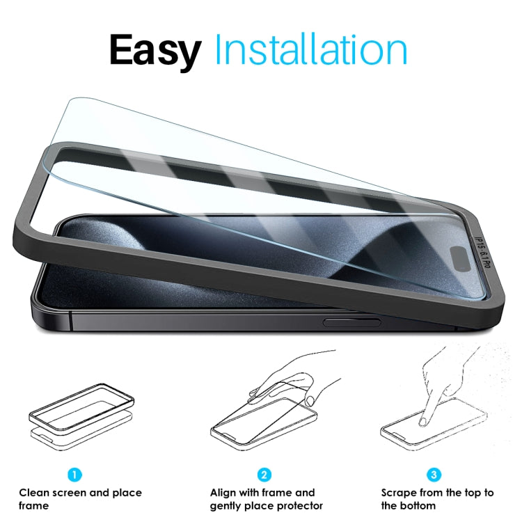 For iPhone 15 Pro NORTHJO 2pcs A++ Screen Protector Tempered Glass Film with Installation Frame