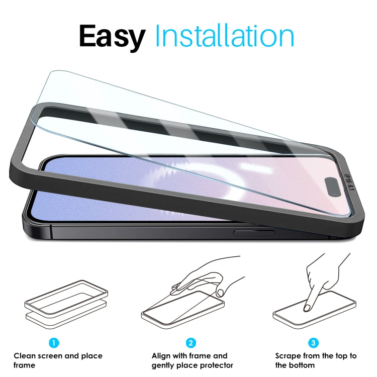For iPhone 16 NORTHJO 2pcs A++ Screen Protector Tempered Glass Film with Installation Frame